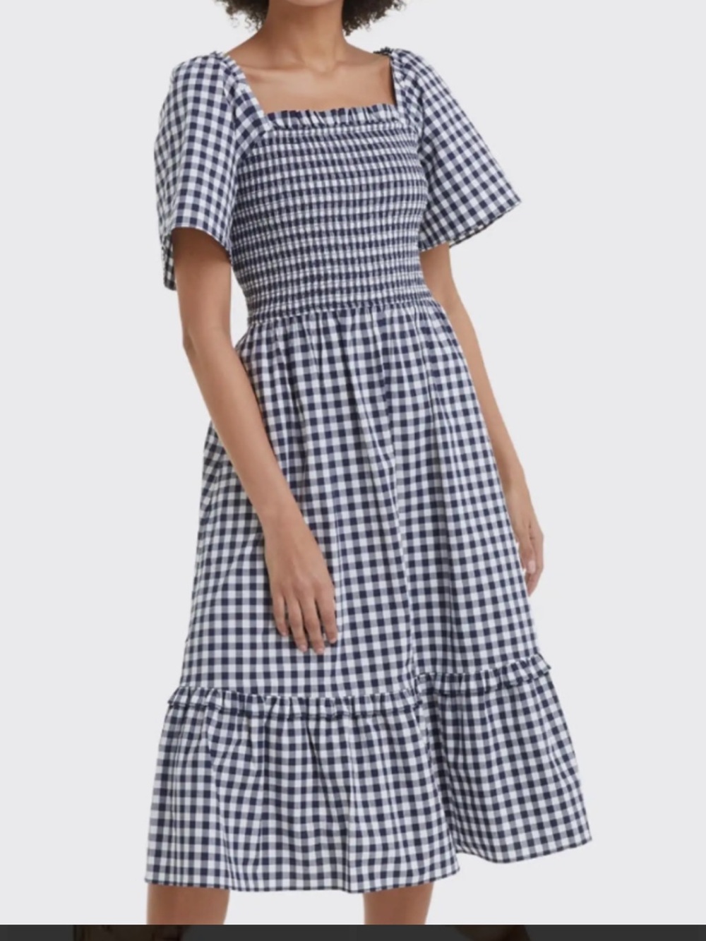 Draper James Smocked Gingham Midi Dress - Navy/White S
